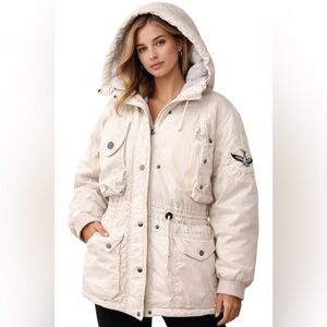 Triple Fat Goose Ivory Y2K Archive Goose Down Utility Puffer Parka Coat Small